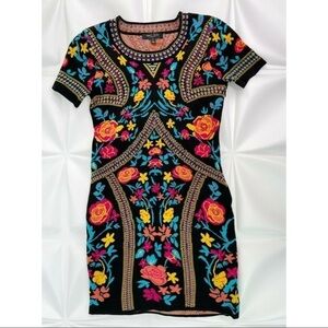 Romeo Juliet Couture Sz S Black Colorful Floral Print Sweater Dress